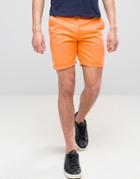 Asos Slim Chino Shorts In Bright Orange - Orange