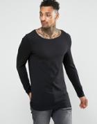 Asos Longline Muscle Long Sleeve T-shirt With Boat Neck In Black - Black