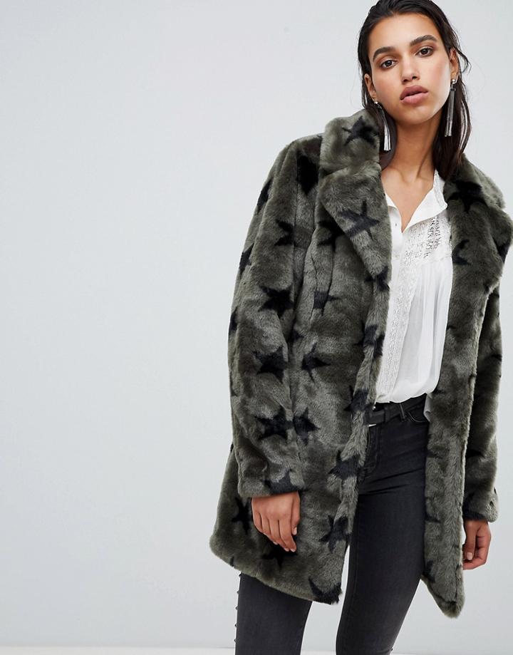 Goosecraft Faux Fur Jacket With Stars-green