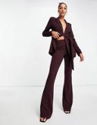 Asos Design Jersey Suit Kickflare Pant In Wine-neutral