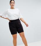 Asos Design Curve Longer Length Shorts With Tie Waist - Black