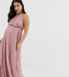 Asos Design Maternity High Neck Pleated Maxi Dress - Pink