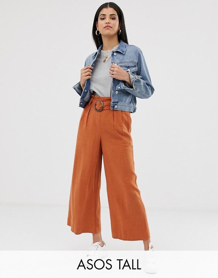 New Look Tall Buckle Detail Pants In Rust - Navy