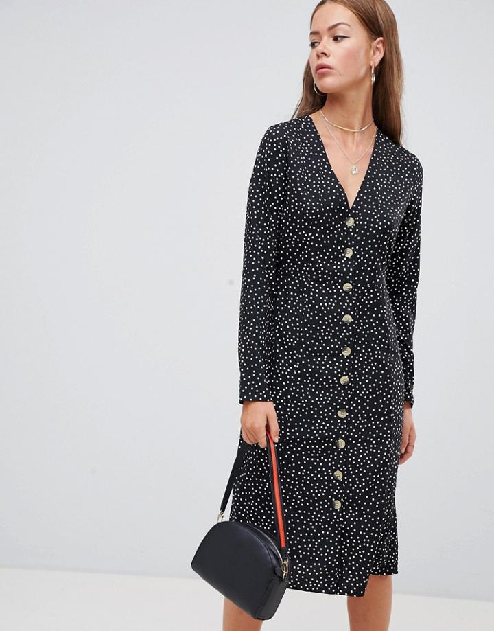 Boohoo Button Through Midi Dress In Spot Print - Multi