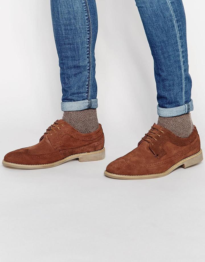 Front Suede Brogues In Brown - Brown