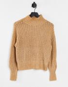 Object High-neck Sweater In Beige-brown