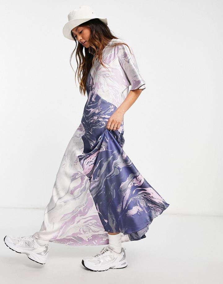 Weekday Tea Bias Cut Maxi Dress In Multi-grey