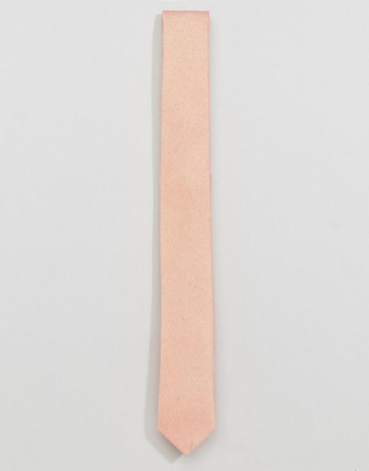 Asos Slim Tie In Textured Peach - Orange