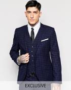 Heart & Dagger Tonal Check Suit Jacket In Super Skinny Fit - Navy