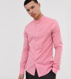 Asos Design Tall Skinny Fit Shirt With Grandad Collar In Pink - Pink