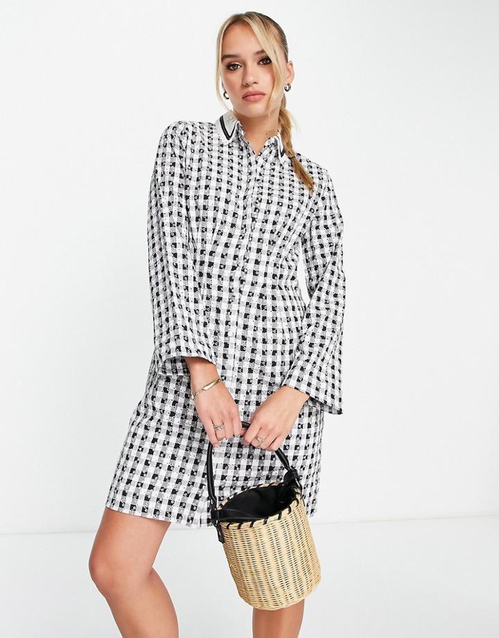 Y.a.s Broderie Collar Mini Dress In Mono Check-black