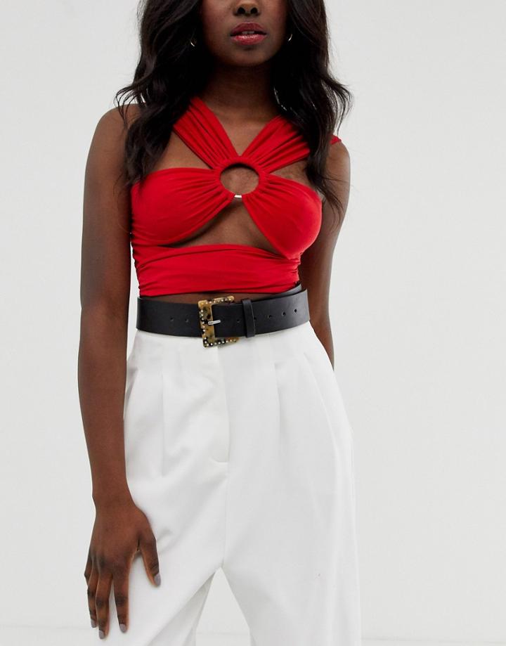 Asos Design Wide Tort And Rhinestone Buckle Waist Belt - Black