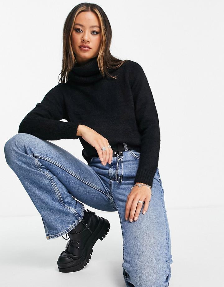 Vila Chunky Roll Neck Sweater In Black