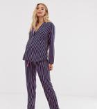Asos Design Maternity Shirt & Pants Pyjama Stripe Set In 100% Modal - Multi