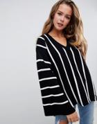 Boohoo Wide Sleeve Oversized Sweater In Stripe - Black