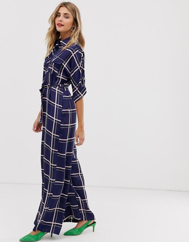 Liquorish Jumpsuit With Checks In Navy - Navy