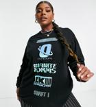 Asos Design Curve Long Sleeve Skater T-shirt With Spliced Front Print-multi