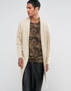 Asos Longline Waterfall Jersey Cardigan In Beige - Beige