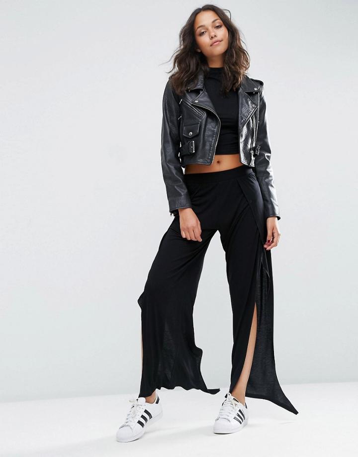 Asos Jersey Peg Pants With Split Front - Black