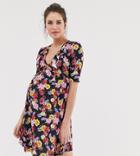 Bluebelle Maternity Wrap Over Skater Dress In Floral Print - Multi