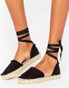 Miss Kg Dizzy Pom Pom Tie Up Espadrilles - Black