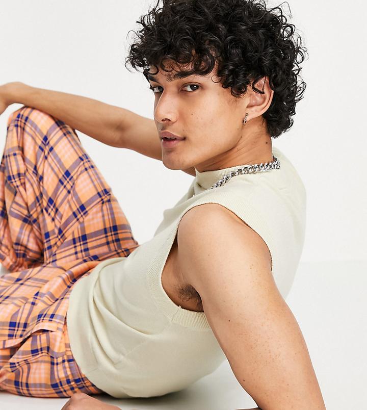 Collusion Knit Tank In Cream-blues
