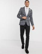 Asos Design Wedding Super Skinny Check Blazer In Gray-grey