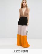 Asos Petite Pleated Plunge Color Block Maxi Dress - Multi