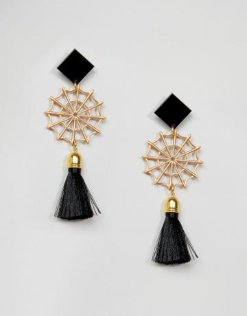 Suzywan Halloween Spiderweb Tassel Earrings - Black
