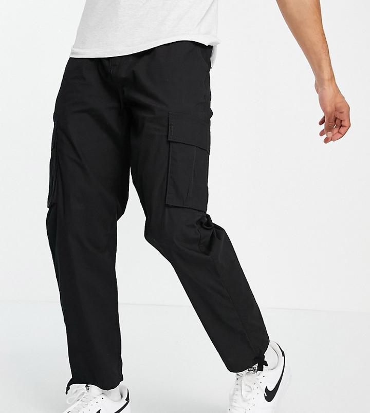 New Look Straight Fit Ripstop Cargos In Black