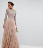 Maya Tall Long Sleeved Maxi Dress With Delicate Sequin And Tulle Skirt - Brown