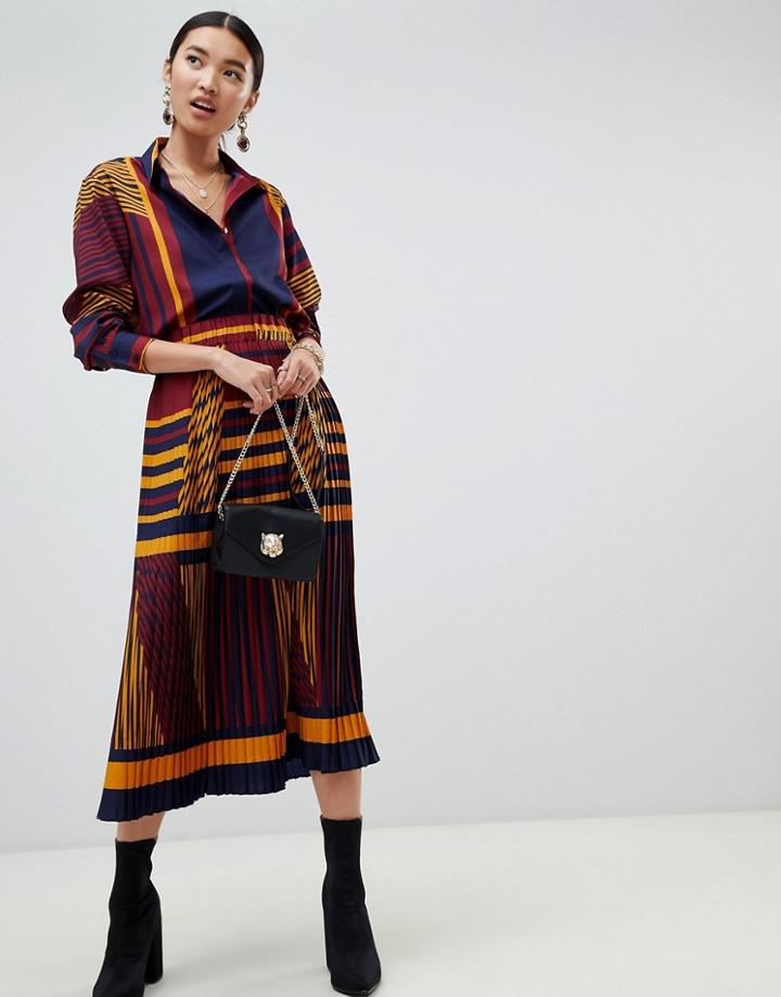 Na-kd Two-piece Color Block Pleated Midi Skirt - Multi