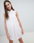 Asos Design Mini Cotton Pleated Swing Shirt Dress-white