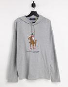 Polo Ralph Lauren Bear Player Print Hooded Long Sleeve Top In Gray Heather