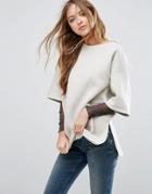 Asos Premium Sweatshirt With T-shirt Details And Raw Edges - Stone