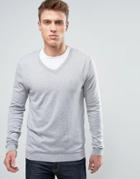 Asos Knitted V-neck Sweater In Gray Cotton - Gray