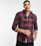 Brave Soul Tall Long Sleeve Check Shirt In Burgundy-red