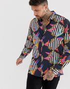 Asos Design Regular Shirt With Flag Stripe Print - Black