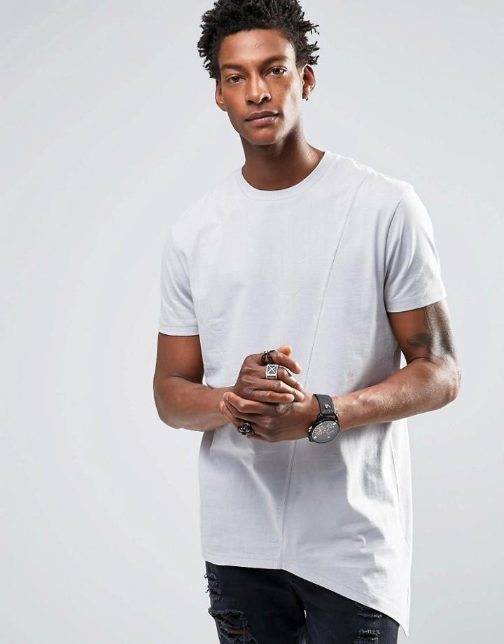 Asos Super Longline T-shirt With Asymmetric Panelling In Woven And Jersey Mix - Windchime