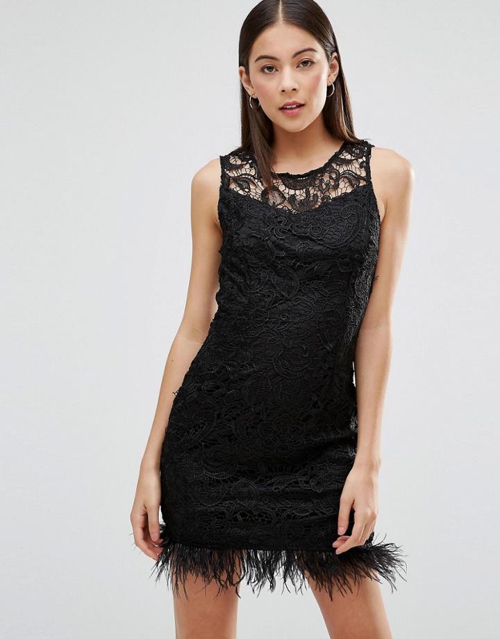 Ax Paris Lace Crochet Detail Bodycon Dress - Black