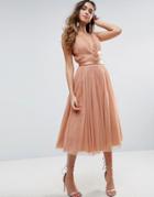 Asos Premium Tulle Midi Prom Dress With Ribbon Ties - Orange