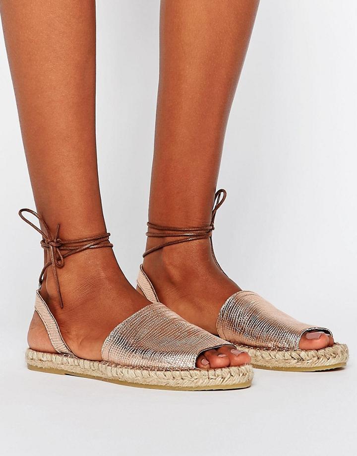 Pieces Lilo Metallic Lace Up Espadrilles - Copper