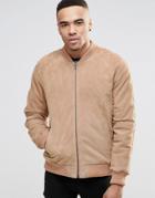 Asos Suede Bomber Jacket In Sand - Sand