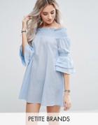Missguided Petite Bardot Frill Sleeve Mini Dress - Blue