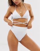 Asos Design High Leg High Waist Bikini Bottom In White - White