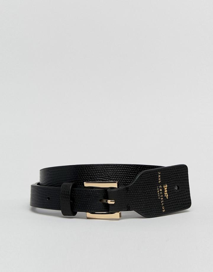 Paul Costelloe Real Leather Skinny Belt With Lizard Print-black