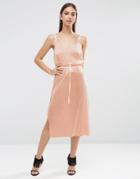 Asos Night Metallic Plisse Cami Midi Dress - Copper
