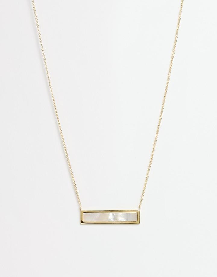 Orelia Mother Of Pearl Inlaid Bar Necklace - Gold