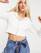 Monki Joanna Zip Front Hoodie In Off White