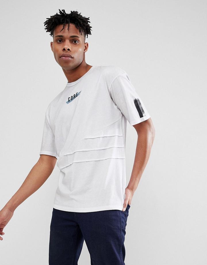 Jack & Jones Core Longline T-shirt With Graphic And Stitch Detail - Navy